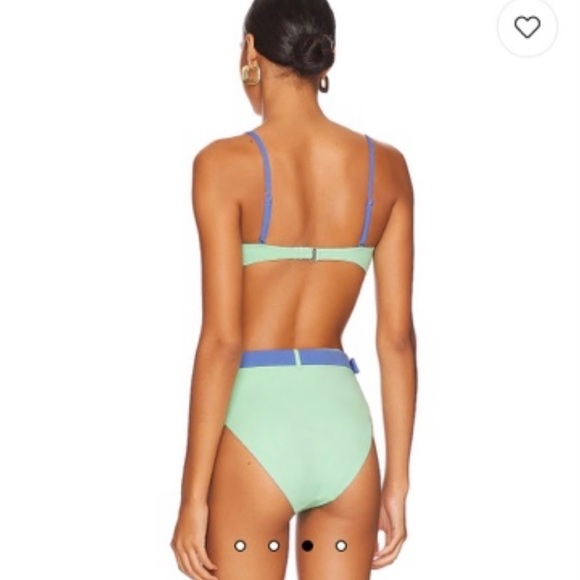 WeWoreWhat Balconette bikini top in mint green and blue jean - Picture 3 of 5